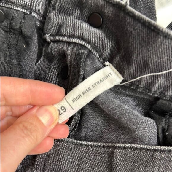 Pacsun High Rise Straight Distressed Black Jeans Raw Hem Cut Edge Button Fly - Picture 7 of 9